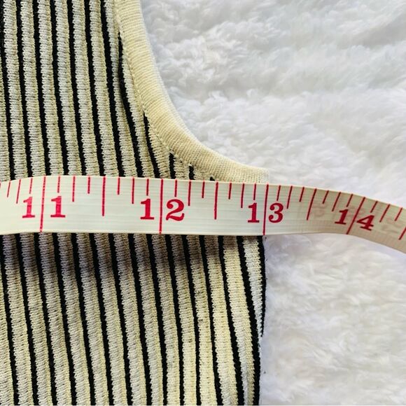 Theory Striped White Black Canelis Prosecco Peplum Tank | Small - Picture 7 of 10